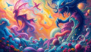 A vibrant, dreamlike landscape filled with swirling colors, fantastical creatures, and intricate patterns, bathed in ethereal light, showcasing diverse artistic styles in harmonious composition.