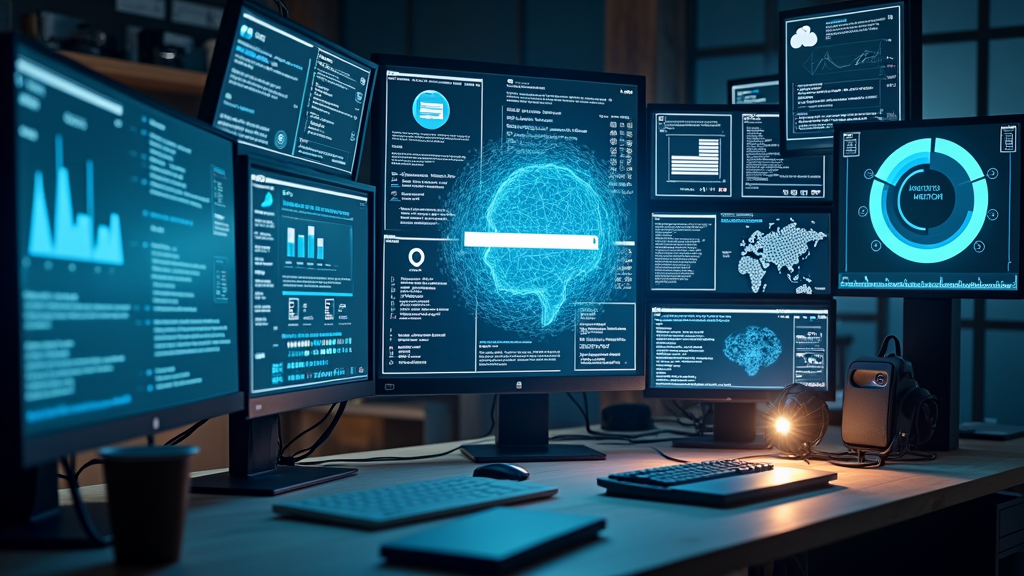 Abstract visual representing the transformation from search engines to AI assistants, with icons for AI, search, and blogging tools.
